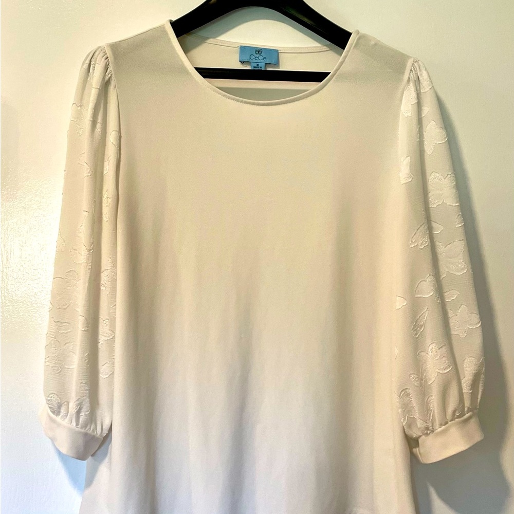 CeCe white top with sheer sleeves